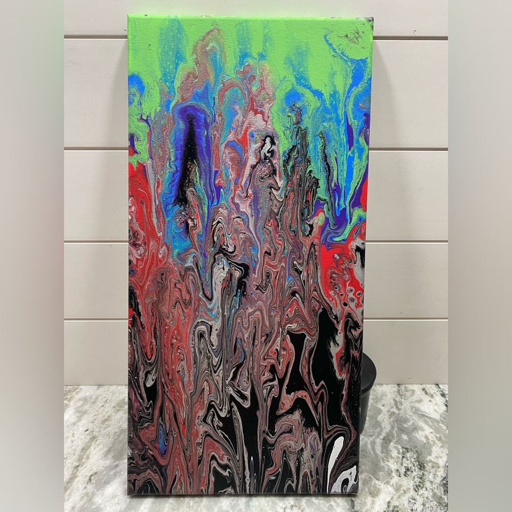 Hand Crafted Abstract Painting with Red, Green, and Blue